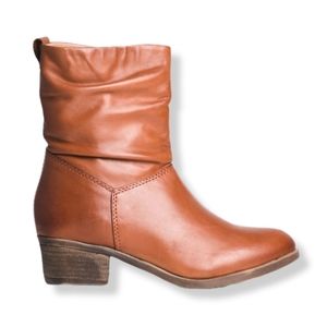OKER Brown Genuine Leather Slouchy Zip-Up Boots